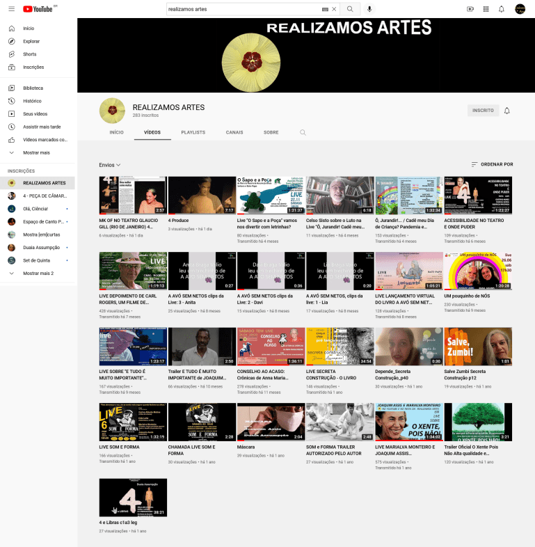 Print do canal do Youtube da Realizamos Artes